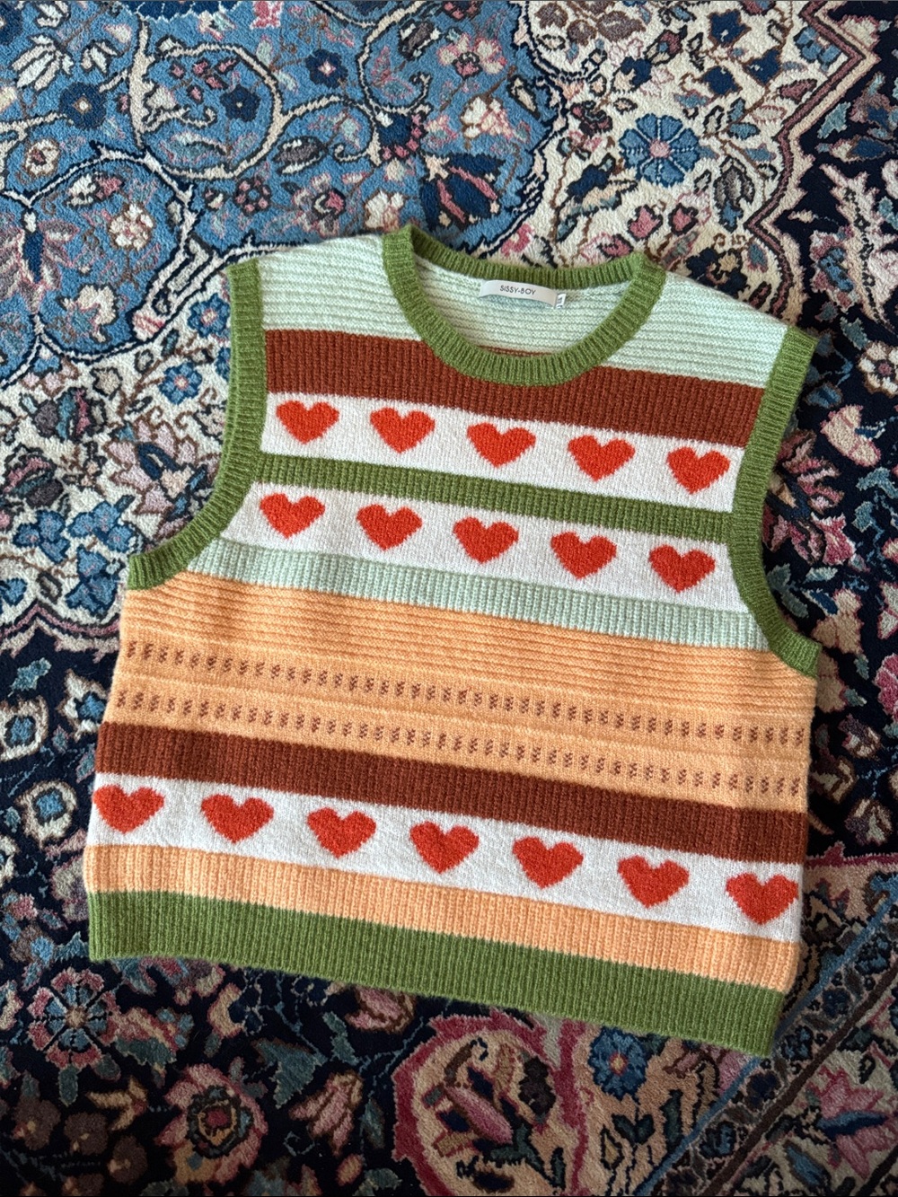 Heart Stripe Knit Sweater Vest